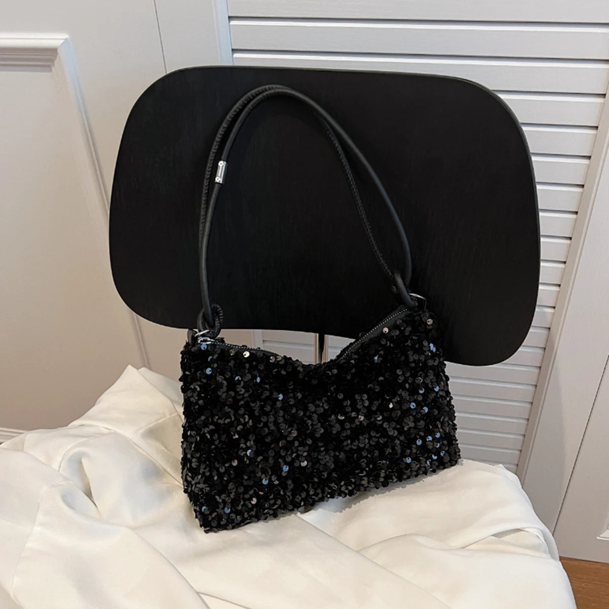 Bolsa Glam Night - Design Paetê Black (Ombro)