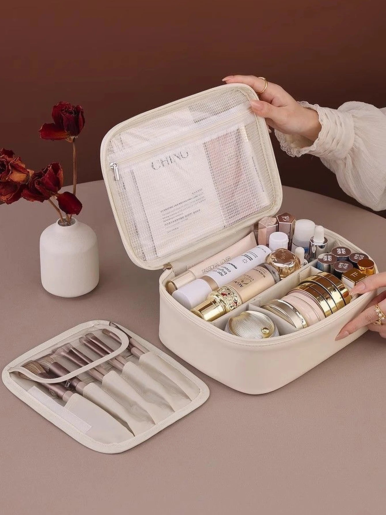Necessaire Box Premium - Organizador Rígido com Porta-Pincéis