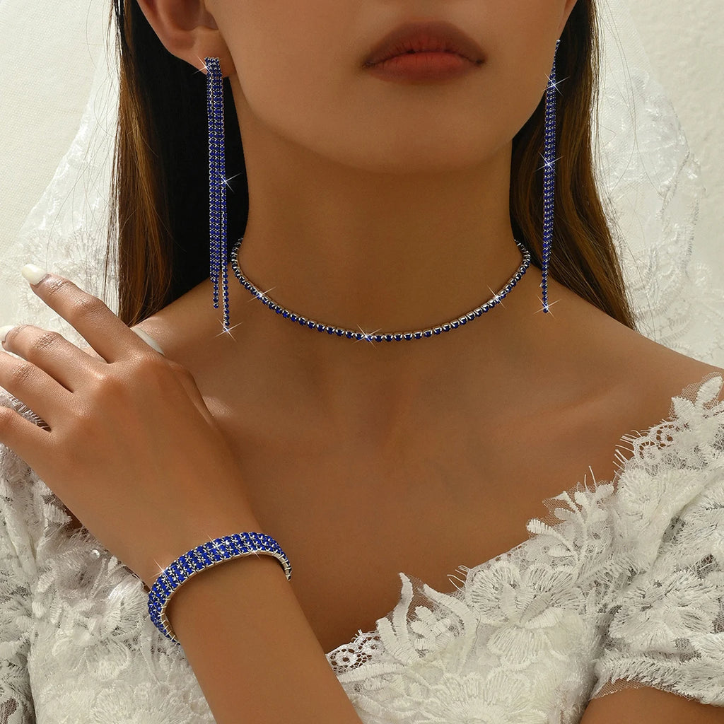 Conjunto Crystal Fringe - Colar, Pulseira e Brincos (Design Cascata)