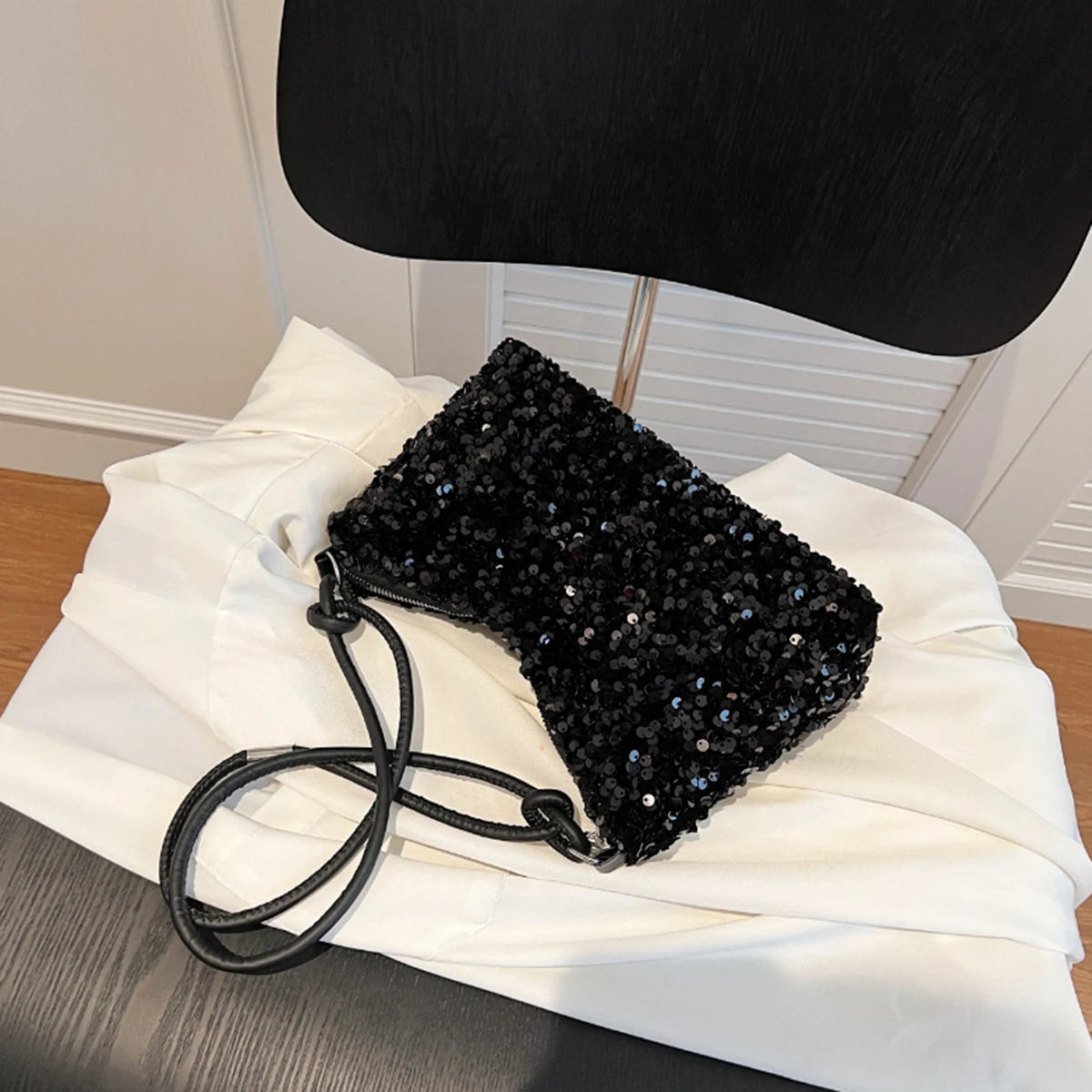 Bolsa Glam Night - Design Paetê Black (Ombro)