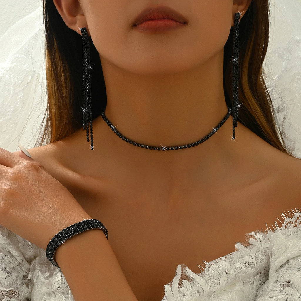 Conjunto Crystal Fringe - Colar, Pulseira e Brincos (Design Cascata)