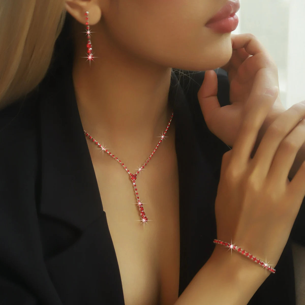 Conjunto Gemstone Drop - Colar Gravatinha e Brincos (Edição Pedras)