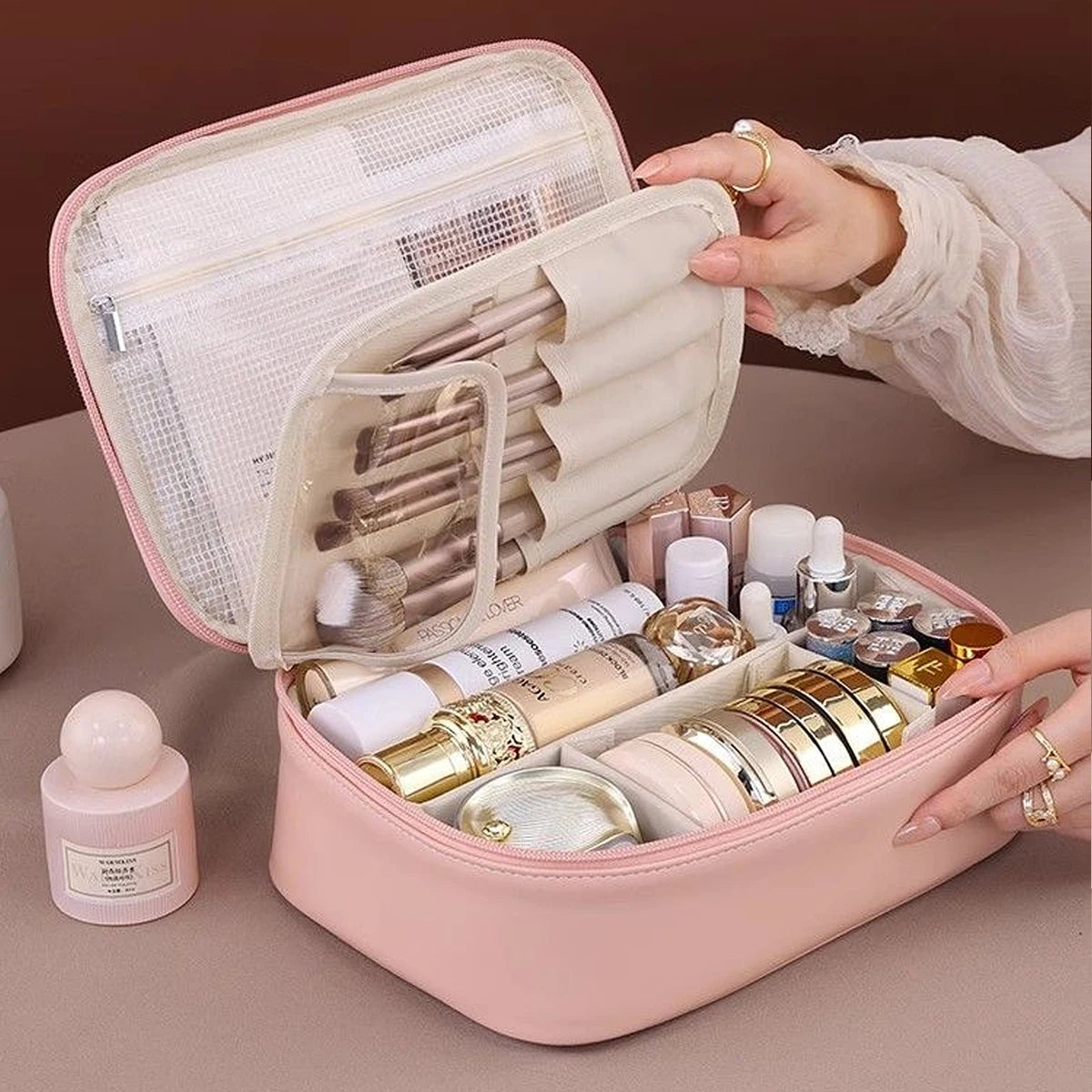 Necessaire Box Premium - Organizador Rígido com Porta-Pincéis