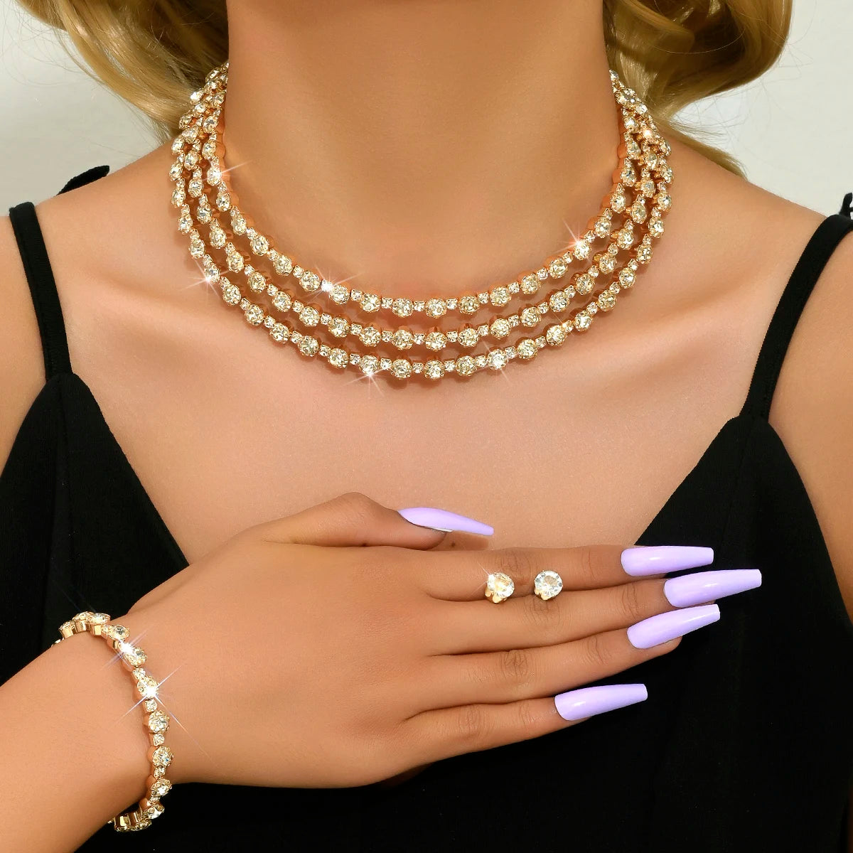 Conjunto Starlight Choker - Gargantilha, Brincos e Pulseira (Festa)