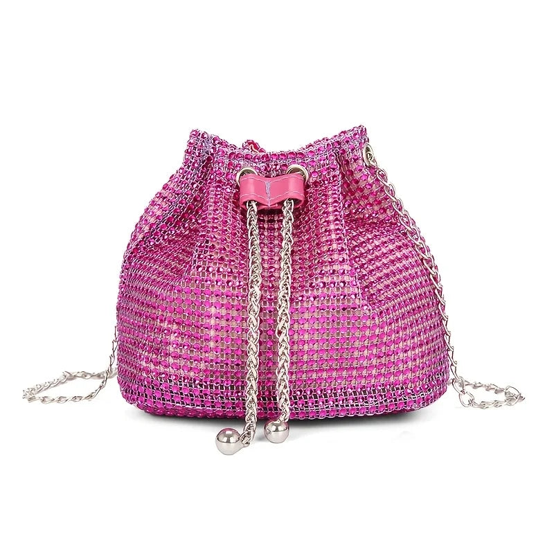 Bolsa Bucket Crystal - Strass e Alça de Corrente (Edição Festa)